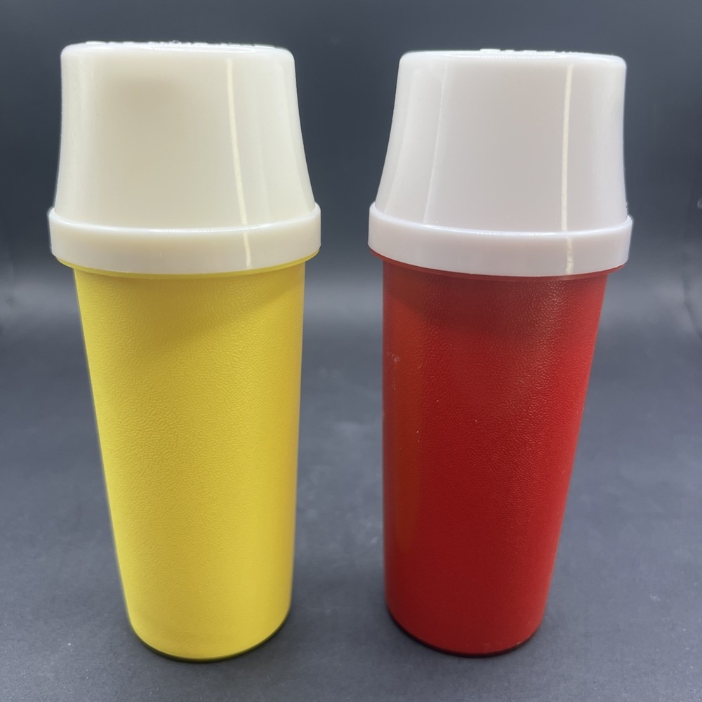 Tupperware Vintage Ketchup Catsup and Mustard Pump Dispenser 1329 w Lids & Pumps